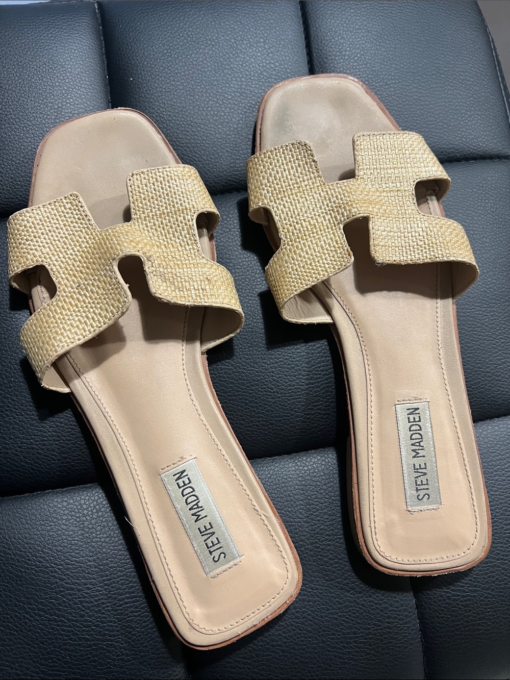 Steve Madden Beige Woven Slide Mules